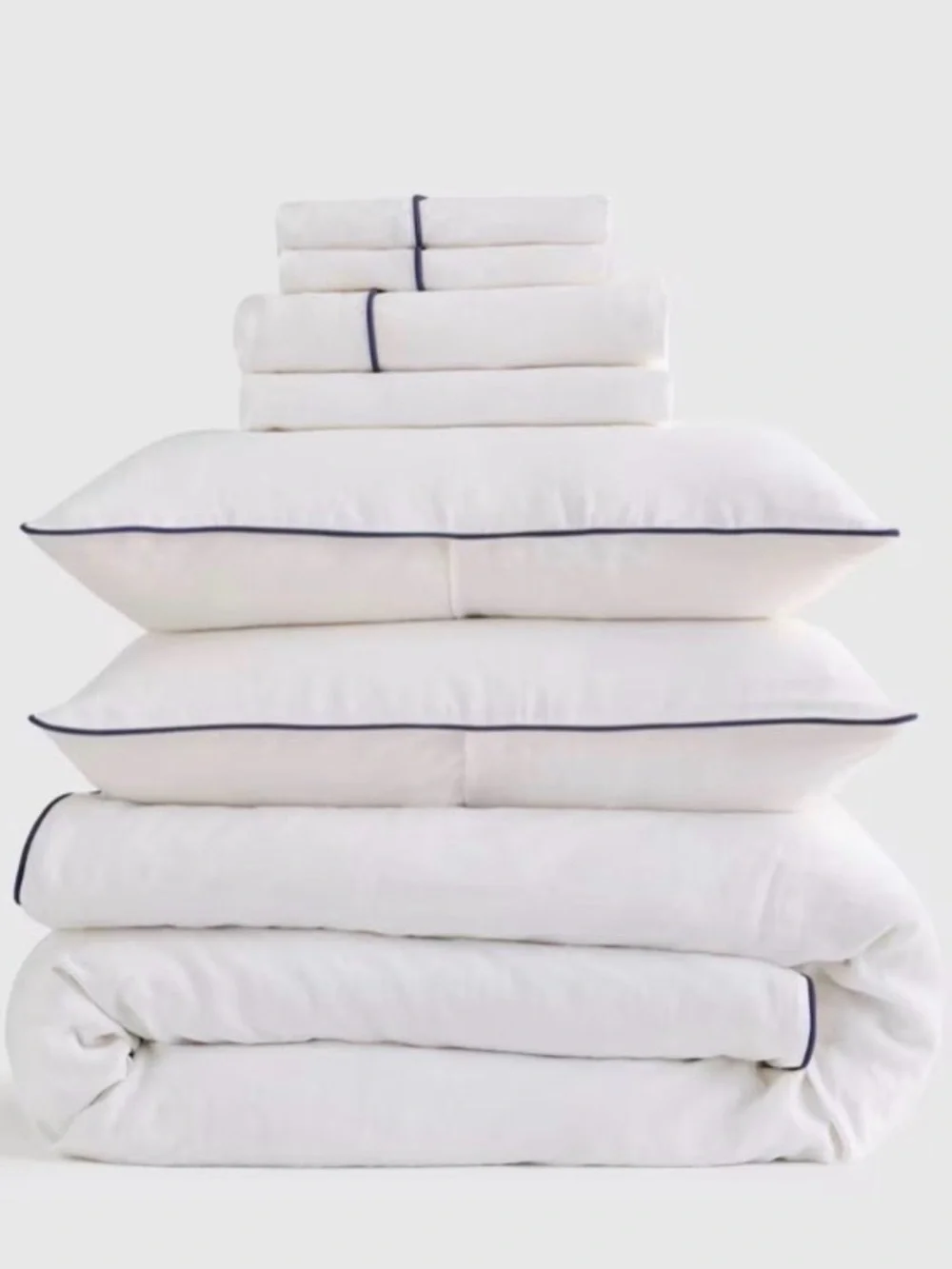 Quince European Linen Piped Deluxe Bedding Bundle in Queen